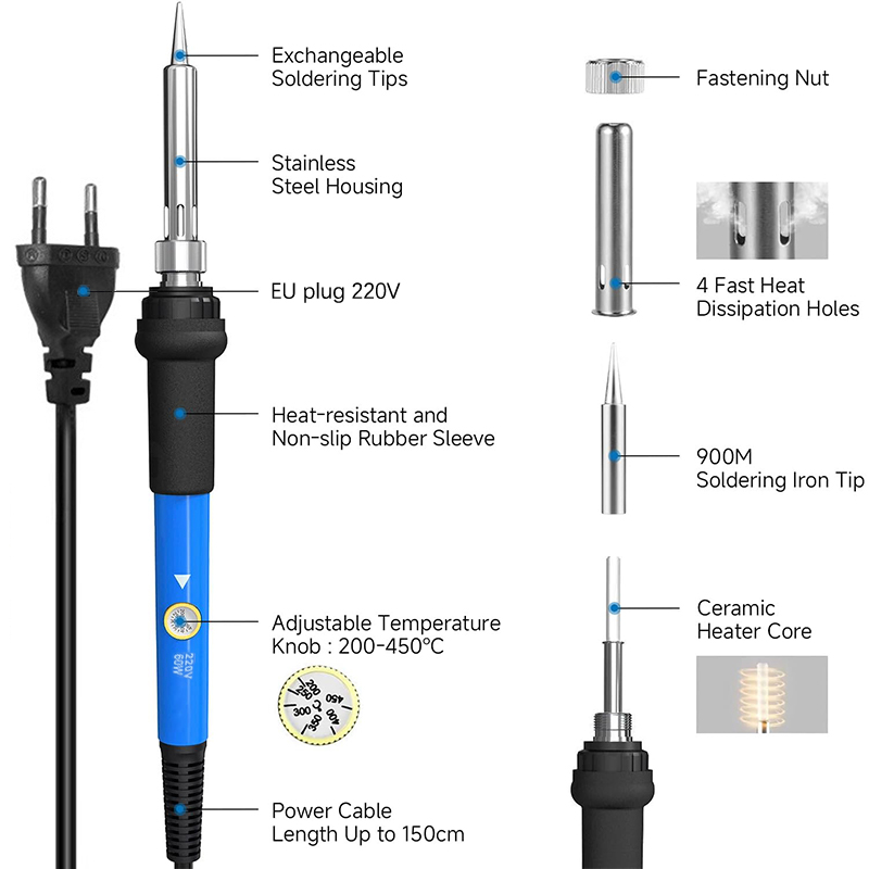조절 가능한 온도 220V 60W 전기 납땜 인두 키트 - Diy Electronics Tools 리뷰 및 가격