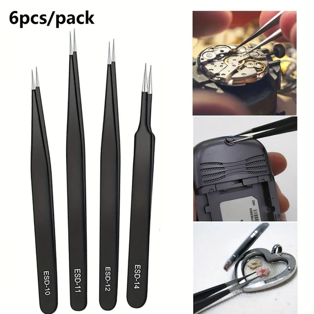 6pcs 스테인레스 스틸 정전기 방지 정밀 ESD 핀셋 - Diy Electronics Tool Kit 리뷰 및 가격